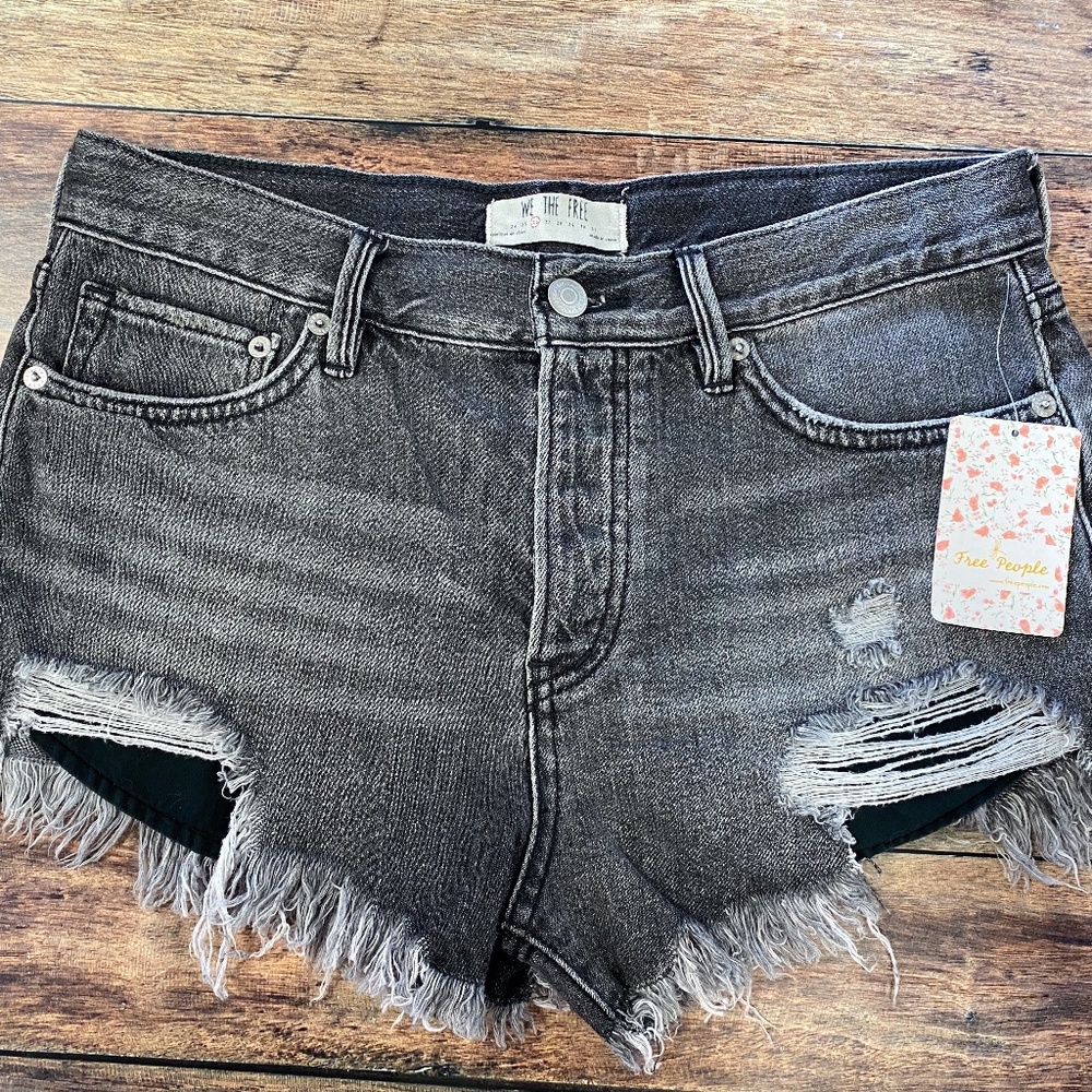 We the Free Gray Distressed Denim Shorts NWT